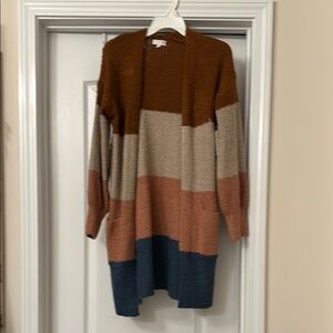 SO Brown and Tan Cardigan Sweater with Colorblock Design